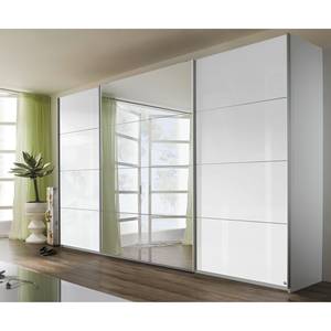 Armoire à portes coulissantes Quadra Avec miroir Blanc alpin / Verre blanc 315 x 230 cm - 315 x 230 cm