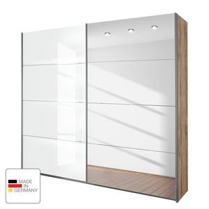 Armoire à portes coulissantes Quadra Avec miroir Imitation chêne de San Remo clair / Verre blanc 136 x 230 cm - 136 x 230 cm