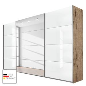 Schwebetürenschrank Quadra (Spiegel) Eiche Sanremo Hell Dekor / Glas Weiß - Breite x Höhe: 315 x 230 cm - 315 x 230 cm