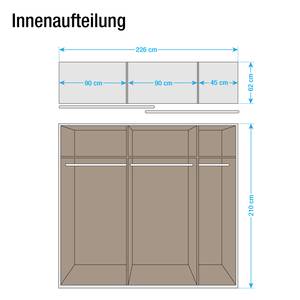 Schwebetürenschrank Quadra (Spiegel) Eiche Sanremo Hell Dekor / Hochglanz Weiß - Breite x Höhe: 226 x 210 cm - 226 x 210 cm