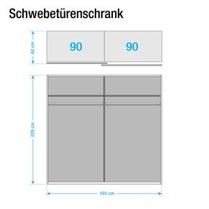 Zweefdeurkast Ratingen alpinewit/wit glas - Breedte: 181 cm - 2 deuren