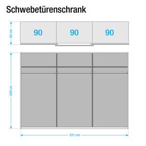 Schwebetürenschrank Ratingen Alpinweiß/ Glas Weiß - Breite: 271 cm - 3 Türen