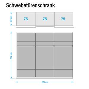 Schwebetürenschrank Rimini Glas Schwarz - Breite: 225 cm