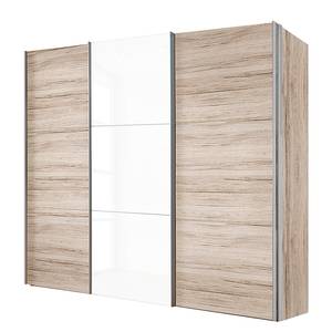 Schuifdeurkast Ruby eikenhouten look/wit glas - 300x216cm - 3-deurs