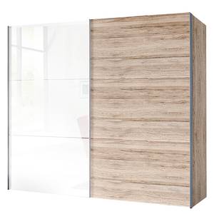 Schuifdeurkast Ruby eikenhouten look/wit glas - 300x236cm - 3-deurs