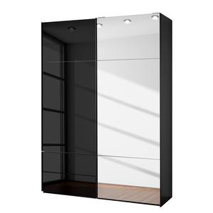 Schwebetürenschrank Samaya Glas Schwarz / Schwarz - 162 x 223 cm - Mit Spiegeltür/-en