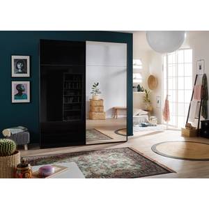 Armoire à portes coulissantes Samaya Verre noir / Noir - 200 cm (2 portes) - 223 cm - Avec portes miroir - Verre noir / Noir - 200 x 223 cm - Avec portes miroir