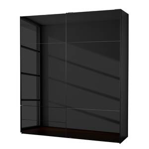 Schwebetürenschrank Samaya Zwart glas/Zwart - 200cm (2-deurs) - 235 cm - Zonder spiegeldeuren - Zwart glas/Zwart - 200 x 235 cm - Zonder spiegeldeuren