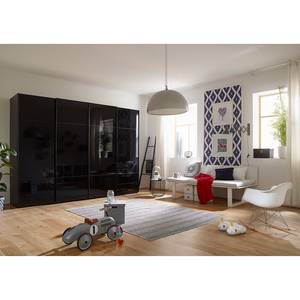 Armoire à portes coulissantes Samaya Verre noir / Noir - 322 cm (4 porte) - 235 cm - Sans portes miroir - Verre noir / Noir - 322 x 235 cm - Sans portes miroir