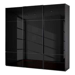 Schwebetürenschrank Samaya Zwart glas/Zwart - 242 cm (3 deur) - 223cm - Zonder spiegeldeuren - Zwart glas/Zwart - 242 x 223 cm - Zonder spiegeldeuren