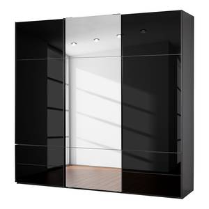 Schwebetürenschrank Samaya Zwart glas/Zwart - 242 cm (3 deur) - 235 cm - Met spiegeldeuren - Zwart glas/Zwart - 242 x 235 cm - Met spiegeldeuren