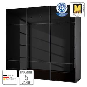 Schwebetürenschrank Samaya Zwart glas/Zwart - 242 cm (3 deur) - 235 cm - Zonder spiegeldeuren - Zwart glas/Zwart - 242 x 235 cm - Zonder spiegeldeuren