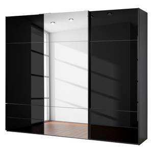 Armoire à portes coulissantes Samaya Verre noir / Noir - 271 cm (3 portes) - 223 cm - Avec portes miroir - Verre noir / Noir - 271 x 223 cm - Avec portes miroir