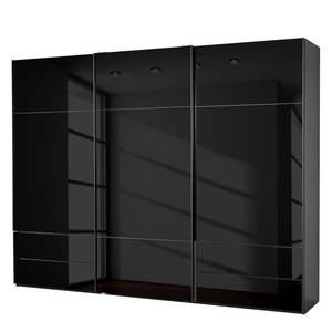 Armoire à portes coulissantes Samaya Verre noir / Noir - 300 cm (3 portes) - 223 cm - Sans portes miroir - Verre noir / Noir - 300 x 223 cm - Sans portes miroir