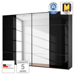 Schwebetürenschrank Samaya Zwart glas/Zwart - 322 cm (4 deur) - 223cm - Met spiegeldeuren - Zwart glas/Zwart - 322 x 223 cm - Met spiegeldeuren