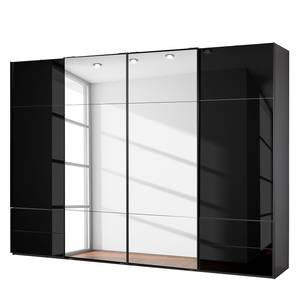 Schwebetürenschrank Samaya Zwart glas/Zwart - 322 cm (4 deur) - 235 cm - Met spiegeldeuren - Zwart glas/Zwart - 322 x 235 cm - Met spiegeldeuren