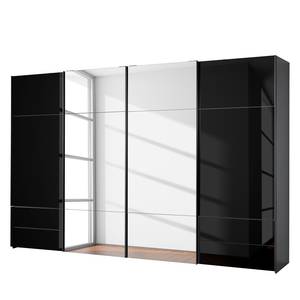 Armoire à portes coulissantes Samaya Verre noir / Noir - 360 cm (4 portes) - 223 cm - Avec portes miroir - Verre noir / Noir - 360 x 223 cm - Avec portes miroir