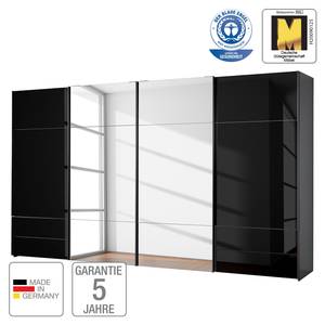 Armoire à portes coulissantes Samaya Verre noir / Noir - 399 cm (4 porte) - 223 cm - Avec portes miroir - Verre noir / Noir - 399 x 223 cm - Avec portes miroir