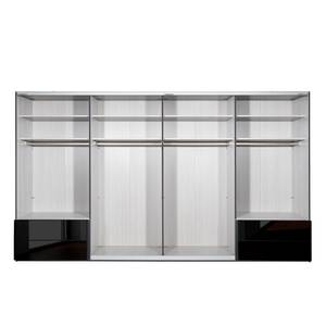 Schwebetürenschrank Samaya Zwart glas/Zwart - 399 cm (4 deur) - 235 cm - Zonder spiegeldeuren - Zwart glas/Zwart - 399 x 235 cm - Zonder spiegeldeuren
