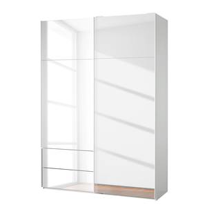 Schwebetürenschrank Samaya Glas Weiß / Weiß - 162 x 223 cm - Mit Spiegeltür/-en