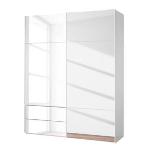 Armoire à portes coulissantes Samaya Verre blanc / Blanc - 181 cm (2 portes) - 223 cm - Avec portes miroir - Verre blanc / Blanc - 181 x 223 cm - Avec portes miroir