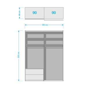 Schwebetürenschrank Samaya Zwart glas/Zwart - 181cm (2-deurs) - 223cm - Zonder spiegeldeuren - Zwart glas/Zwart - 181 x 223 cm - Zonder spiegeldeuren