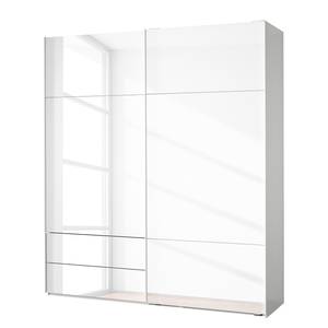 Armoire à portes coulissantes Samaya Verre blanc / Blanc - 200 cm (2 portes) - 223 cm - Sans portes miroir - Verre blanc / Blanc - 200 x 223 cm - Sans portes miroir