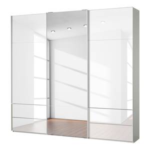 Armoire à portes coulissantes Samaya Verre blanc / Blanc - 242 cm (3 porte) - 235 cm - Avec portes miroir - Verre blanc / Blanc - 242 x 235 cm - Avec portes miroir