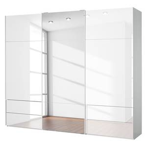 Armoire à portes coulissantes Samaya Verre blanc / Blanc - 271 cm (3 portes) - 223 cm - Avec portes miroir - Verre blanc / Blanc - 271 x 223 cm - Avec portes miroir
