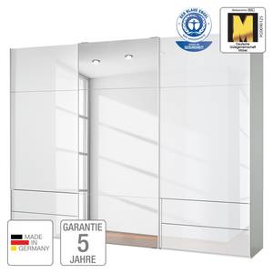 Schwebetürenschrank Samaya Wit glas/wit - 300cm (3-deurs) - 223cm - Met spiegeldeuren - Wit glas/wit - 300 x 223 cm - Met spiegeldeuren