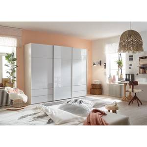 Armoire à portes coulissantes Samaya Verre blanc / Blanc - 300 cm (3 portes) - 223 cm - Sans portes miroir - Verre blanc / Blanc - 300 x 223 cm - Sans portes miroir