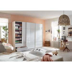 Armoire à portes coulissantes Samaya Verre blanc / Blanc - 300 cm (3 portes) - 223 cm - Sans portes miroir - Verre blanc / Blanc - 300 x 223 cm - Sans portes miroir