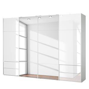 Schwebetürenschrank Samaya Wit glas/wit - 322 cm (4 deur) - 235 cm - Met spiegeldeuren - Wit glas/wit - 322 x 235 cm - Met spiegeldeuren