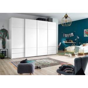 Armoire à portes coulissantes Samaya Verre blanc / Blanc - 322 cm (4 porte) - 223 cm - Sans portes miroir - Verre blanc / Blanc - 322 x 223 cm - Sans portes miroir