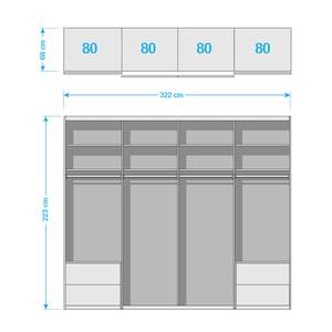 Schwebetürenschrank Samaya Zwart glas/Zwart - 322 cm (4 deur) - 223cm - Zonder spiegeldeuren - Zwart glas/Zwart - 322 x 223 cm - Zonder spiegeldeuren