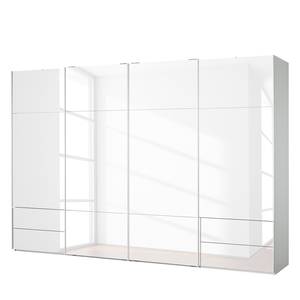 Armoire à portes coulissantes Samaya Verre blanc / Blanc - 360 cm (4 portes) - 223 cm - Sans portes miroir - Verre blanc / Blanc - 360 x 223 cm - Sans portes miroir