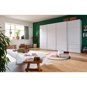 Schwebetürenschrank Samaya Wit glas/wit - 360cm (4-deurs) - 223cm - Zonder spiegeldeuren - Wit glas/wit - 360 x 223 cm - Zonder spiegeldeuren