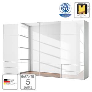 Schwebetürenschrank Samaya Wit glas/wit - 399 cm (4 deur) - 223cm - Met spiegeldeuren - Wit glas/wit - 399 x 223 cm - Met spiegeldeuren