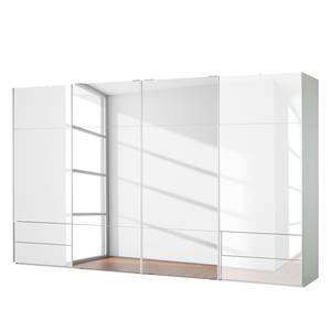Schwebetürenschrank Samaya Wit glas/wit - 399 cm (4 deur) - 235 cm - Met spiegeldeuren - Wit glas/wit - 399 x 235 cm - Met spiegeldeuren