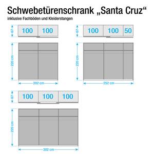 Schuifdeurkast Cali I gefineerd acaciahout - gewaxt - 252cm - Breedte: 252 cm