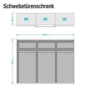 Schwebetürenschrank SKØP Alpinweiß / Spiegelglas - 270 x 222 cm - 3 Türen - Classic