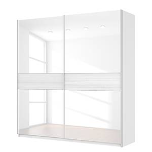 Schwebetürenschrank SKØP Alpinweiß / Glas Weiß - 225 x 236 cm - 2 Türen - Comfort