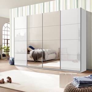 Schwebetürenschrank SKØP Alpinweiß / Hochglanz Weiß Spiegelglas - 360 x 236 cm - 4 Türen - Comfort