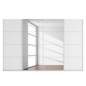 Schwebetürenschrank SKØP Alpinweiß / Spiegelglas - 360 x 236 cm - 4 Türen - Comfort