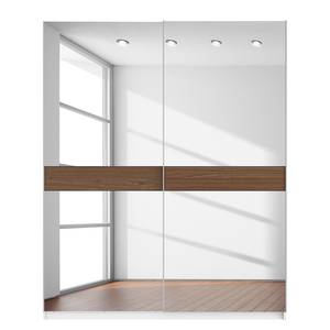 Schwebetürenschrank SKØP Alpinweiß / Spiegelglas / Nussbaum Royal Dekor - 181 x 222 cm - 2 Türen - Premium