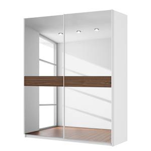 Schwebetürenschrank SKØP Alpinweiß / Spiegelglas / Nussbaum Royal Dekor - 181 x 222 cm - 2 Türen - Comfort