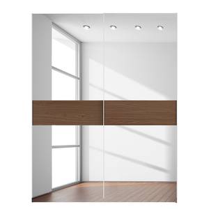 Armoire à portes coulissantes Skøp Blanc alpin / Imitation noyer Miroir en verre - 181 x 236 cm - 2 porte - Premium