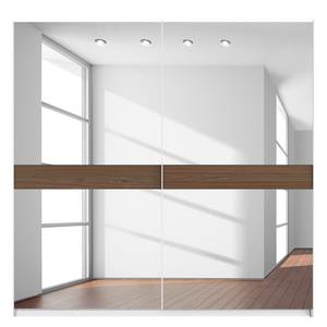 Schwebetürenschrank SKØP Alpinweiß / Spiegelglas / Nussbaum Royal Dekor - 225 x 222 cm - 2 Türen - Comfort