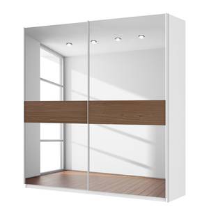 Schwebetürenschrank SKØP Alpinweiß / Spiegelglas Nussbaum Dekor - 225 x 236 cm - 2 Türen - Classic