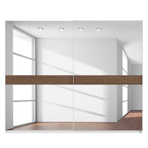 Schwebetürenschrank SKØP Alpinweiß / Spiegelglas Nussbaum Dekor - 270 x 222 cm - 2 Türen - Basic